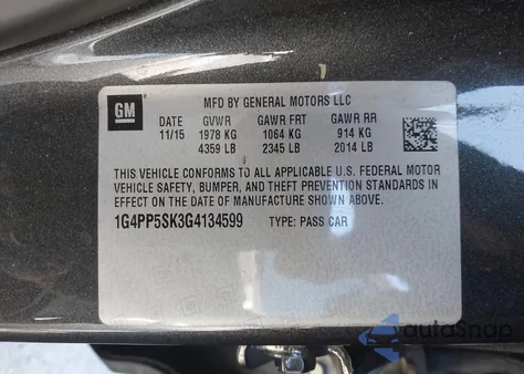 2016 Buick Verano from USA, damaged, VIN 1G4PP5SK3G4134599